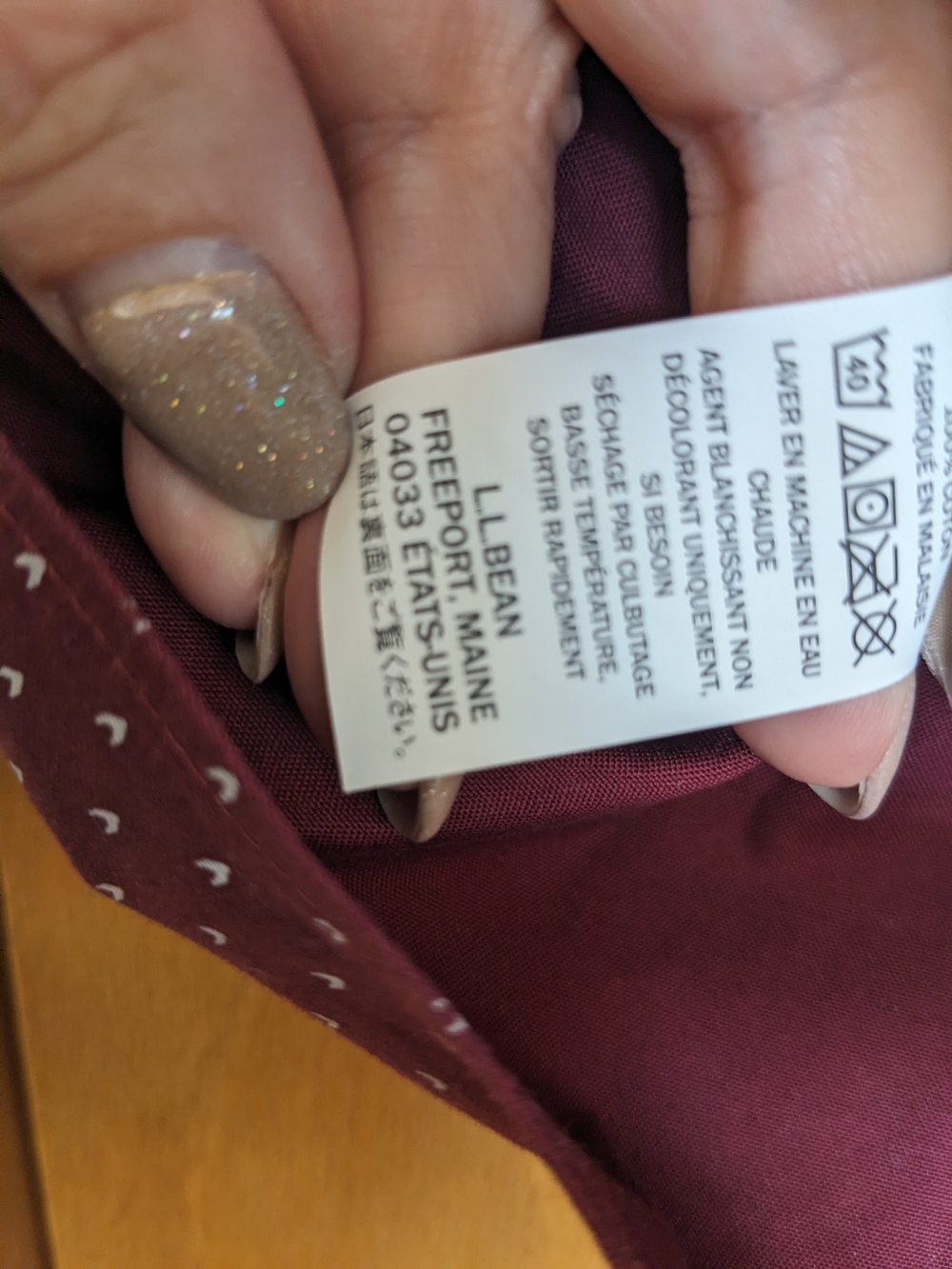 LL Bean Womens Wrinkle Free Button Down Shirt Burgundy Chevron Size Large Regula - Picture 7 of 9